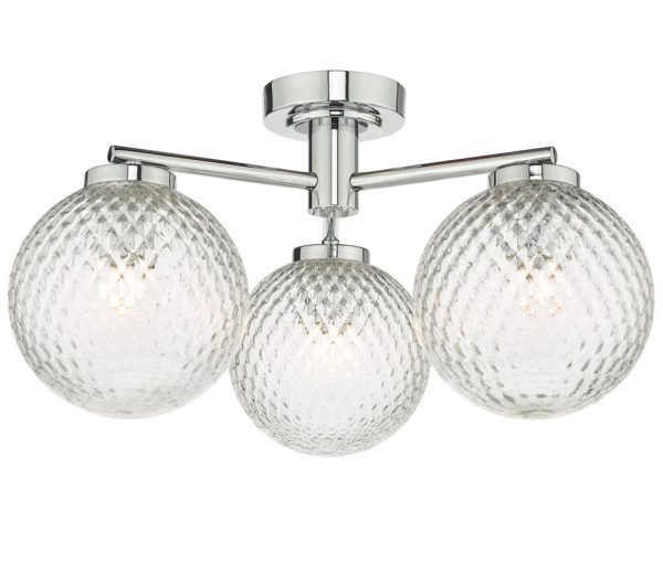 Dar Wayne polished chrome 3 lamp flush bathroom ceiling light main image