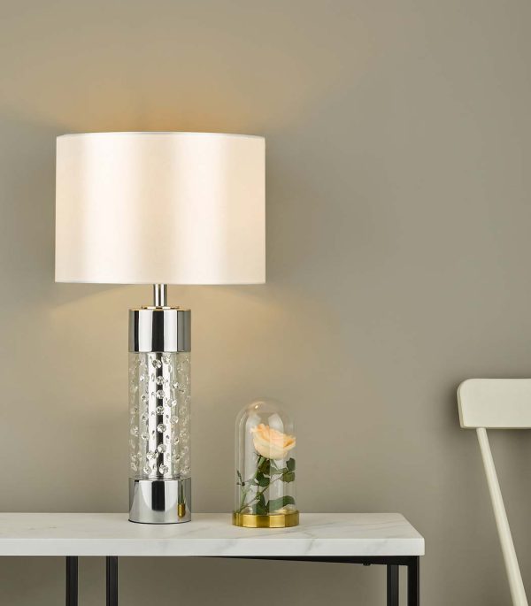 Yalena large 1 light table lamp with crystal in chrome with ivory shade main image