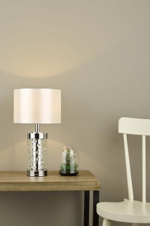 Yalena small 1 light table lamp with crystal in chrome with ivory shade main image
