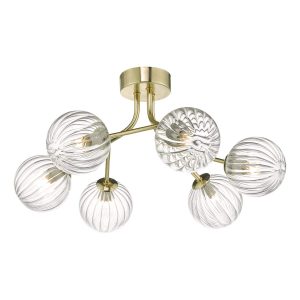 Dar Yiska 6 lamp semi flush low ceiling light in satin gold main image