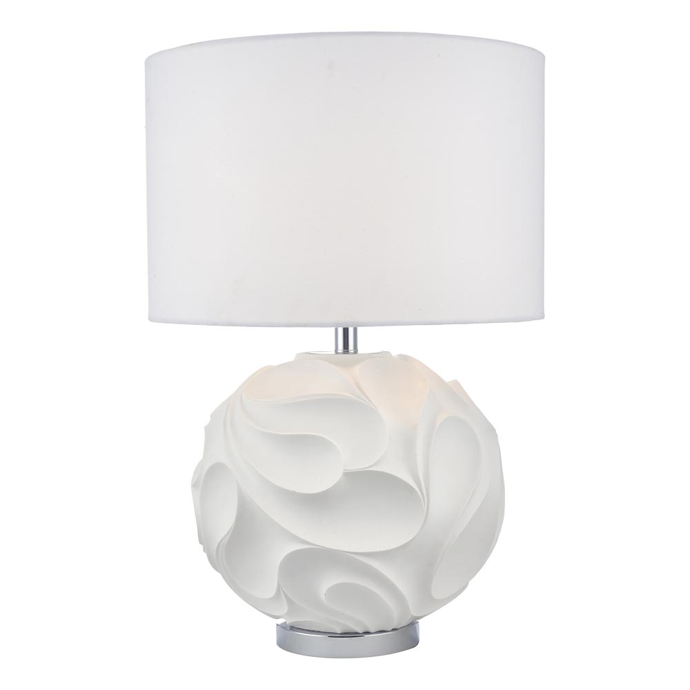 Dar Zachary 1 Light Round Textured Table Lamp White Linen Shade