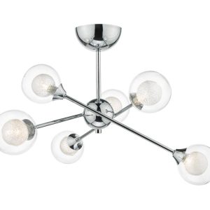 Dar Zeke 6 Lamp Semi Flush Low Ceiling Light Chrome Spun Glass