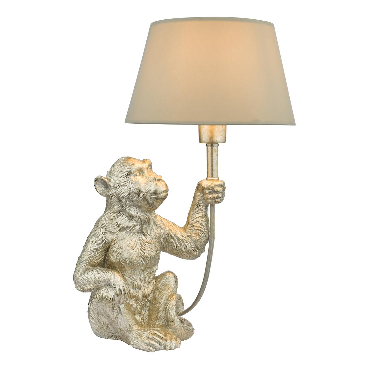 Dar Zira Monkey 1 Light Animal Table Lamp Silver Grey Faux Silk Shade