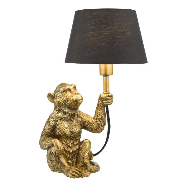 Dar Zira Monkey 1 Light Animal Table Lamp Gold Black Faux Silk Shade
