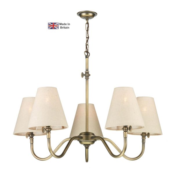 Hicks handmade 5 light solid antique brass chandelier main image