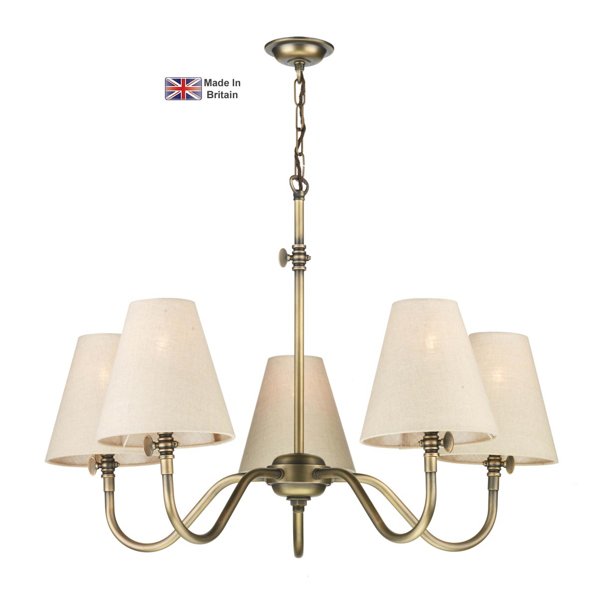 David Hunt Hicks Handmade 5 Light Solid Antique Brass Chandelier