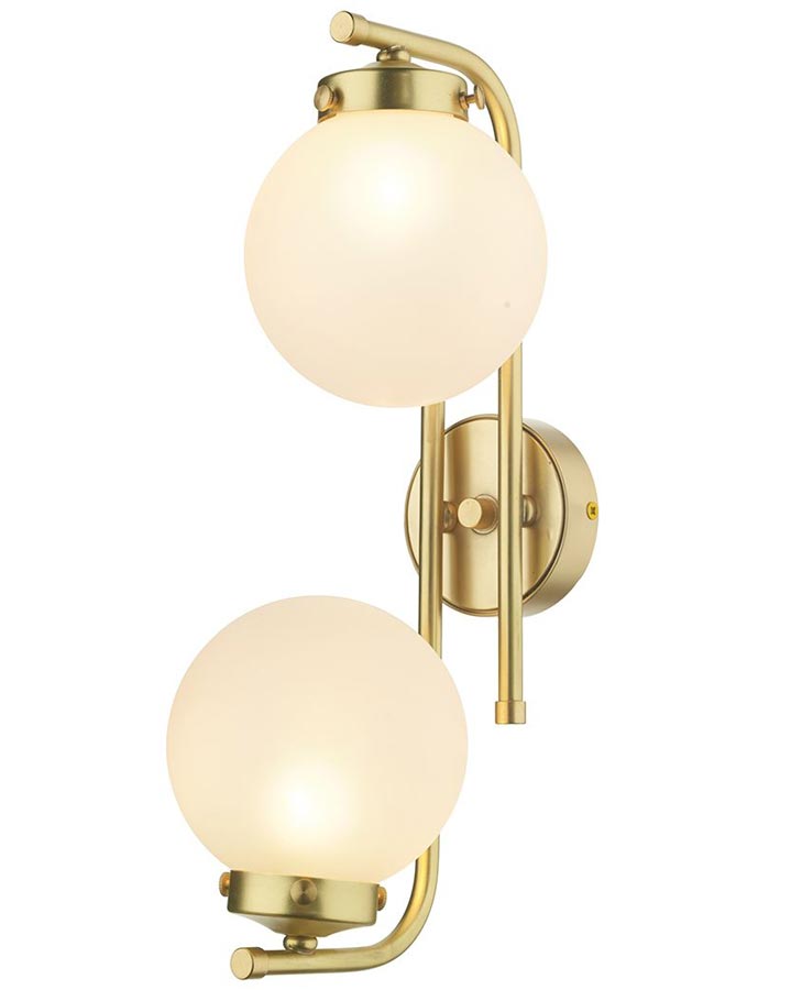 David Hunt Jazz 2 Lamp Wall Light Butter Brass Frosted Glass