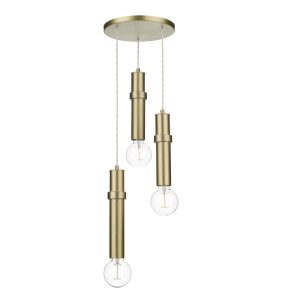 Adling 3 light industrial style solid butter brass ceiling pendant