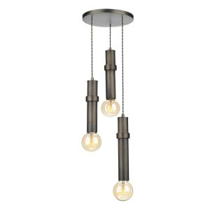 Adling 3 light industrial style solid antique brass ceiling pendant