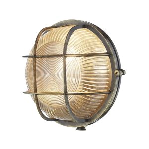 Admiral solid antique brass round outdoor bulkhead light
