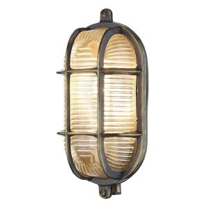 Admiral small solid antique brass oval outdoor bulkhead light