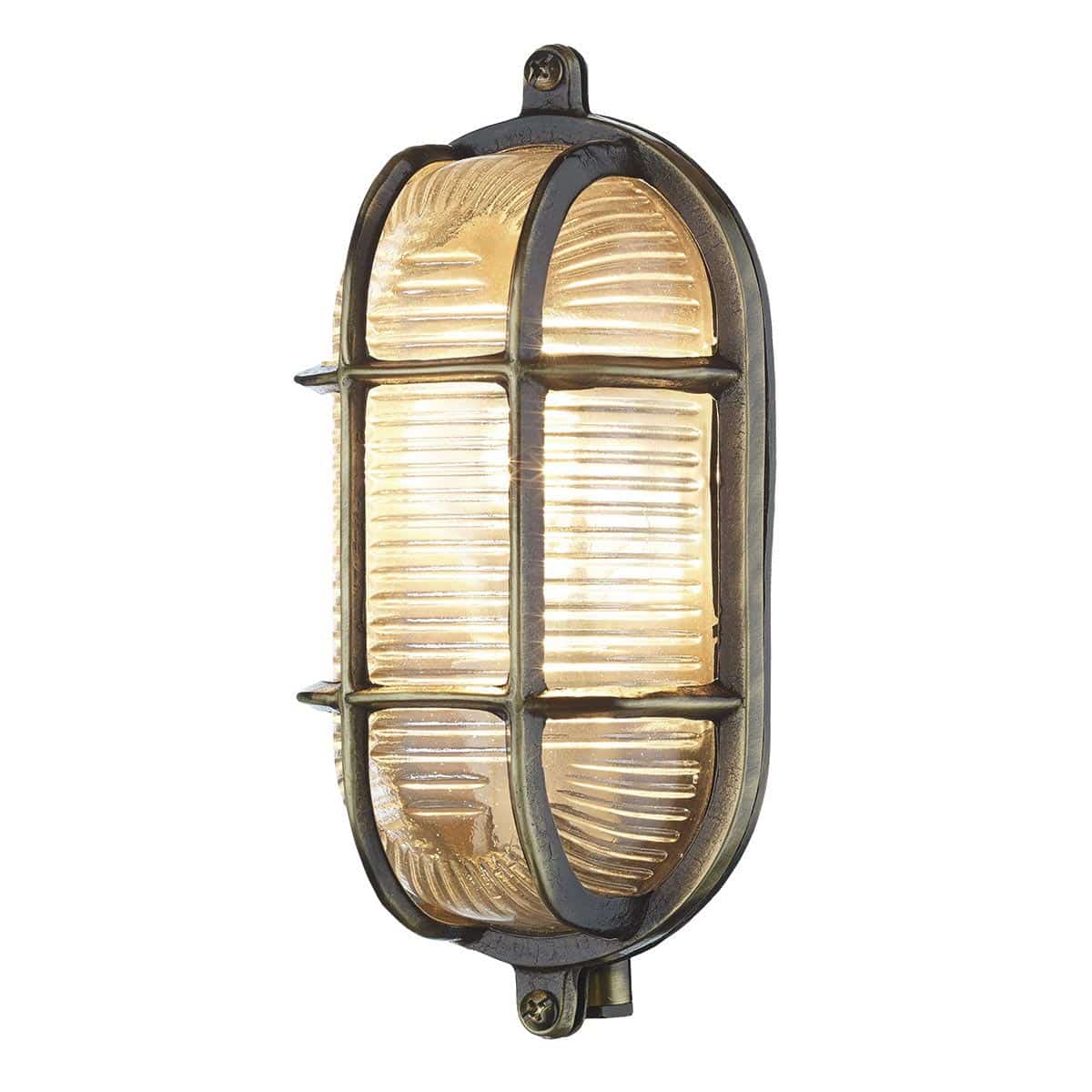 David Hunt Admiral Small Solid Antique Brass Oval Outdoor Bulkhead Light