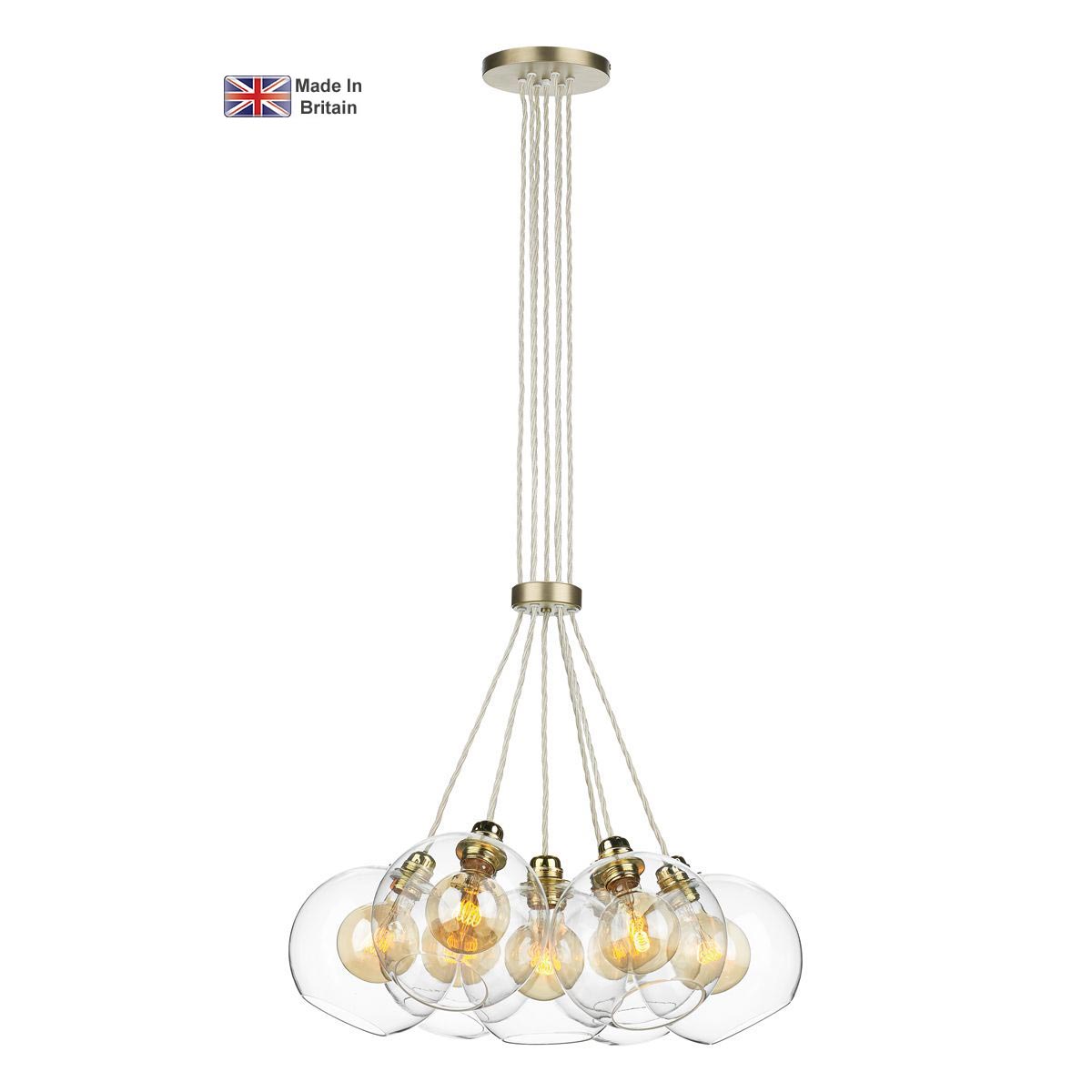 Apollo 7 Light Cluster Pendant Solid Butter Brass Clear Glass