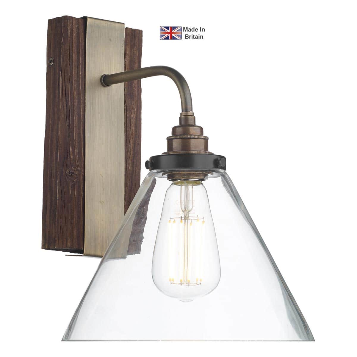 Aspen Single Wall Light Natural Wood Effect Clear Glass Shade