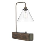 Aspen Table Lamp Natural Wood Effect Clear Glass Shade