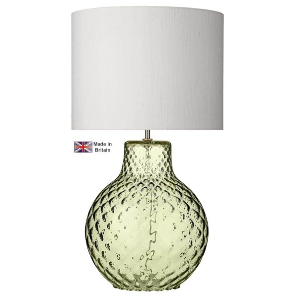 Light Green Dimpled Glass Table Lamp Base, Light Green Table Lamp Shade
