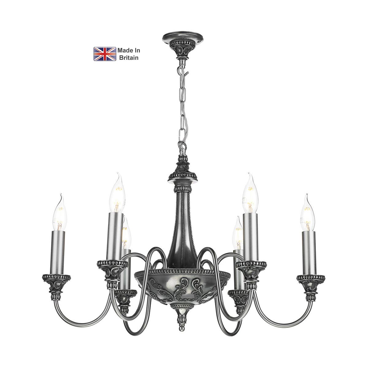 David Hunt Bailey Timeless Classic 6 Light Traditional Chandelier Pewter
