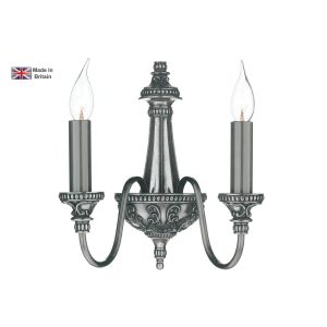 Bailey classic 2 lamp traditional twin wall light in pewter