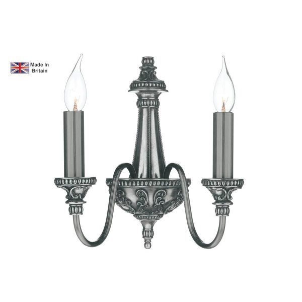 David Hunt Bailey Classic 2 Lamp Traditional Twin Wall Light Pewter