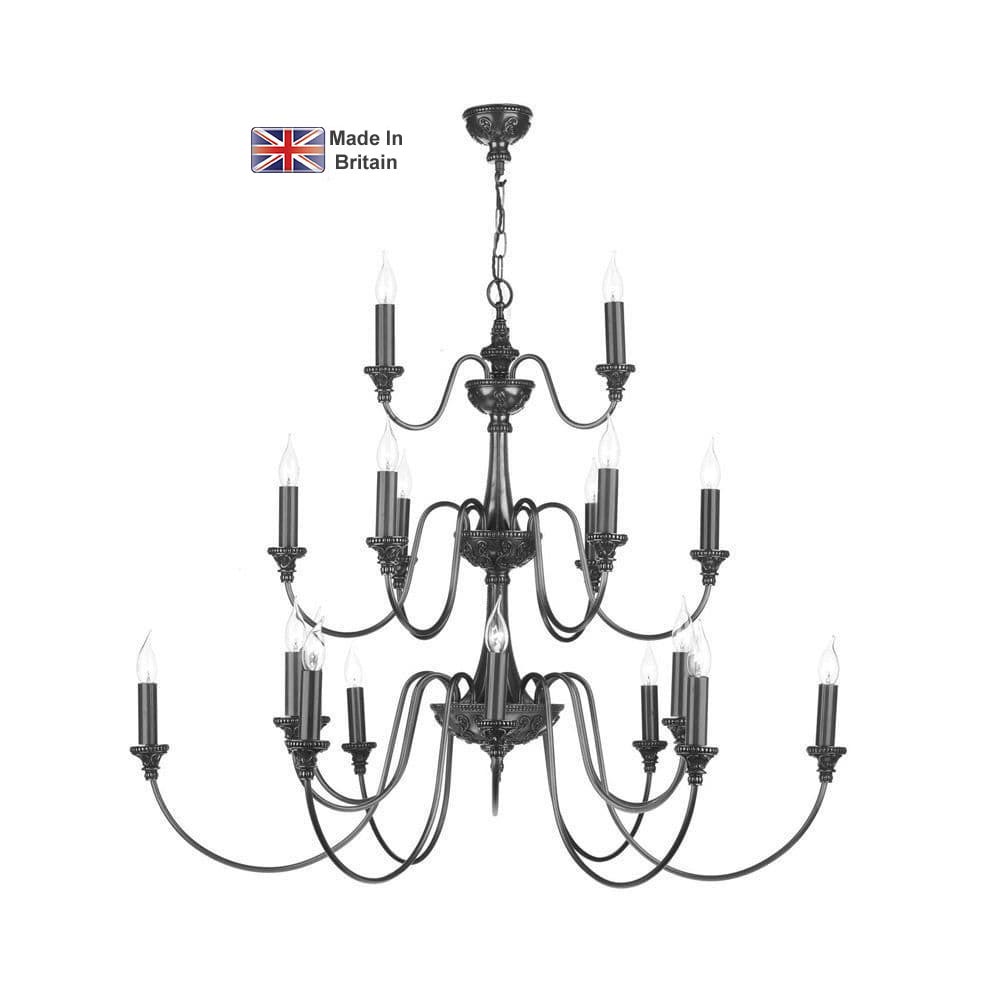 David Hunt Bailey Large 21 Light 3 Tier Traditional Chandelier Pewter