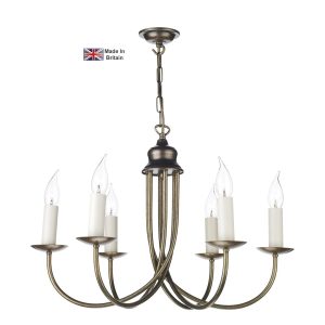 Bermuda handmade 6 light chandelier in solid aged brass
