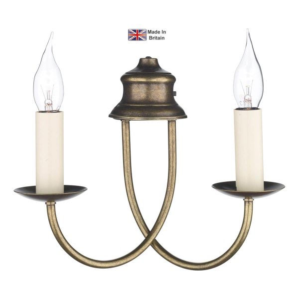 Bermuda handmade 2 lamp twin wall light in solid aged brass