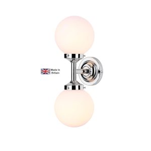 Buckley polished chrome twin bathroom wall light with opal glass