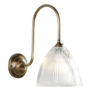 Cambridge single wall light in solid antique brass with ribbed glass shade