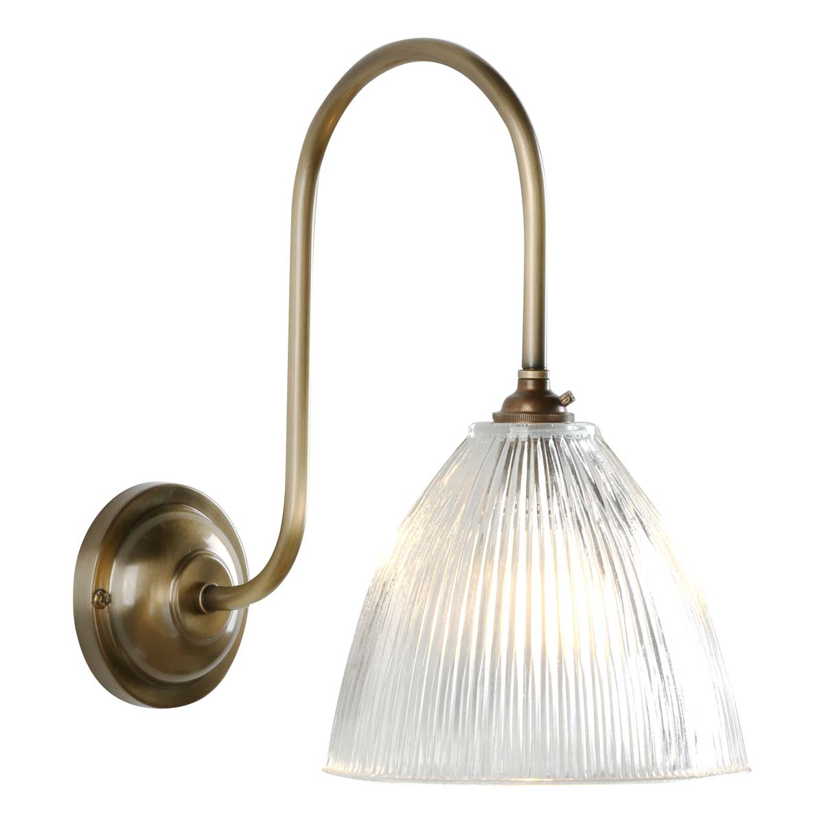 Cambridge Single Wall Light Solid Antique Brass Ribbed Glass