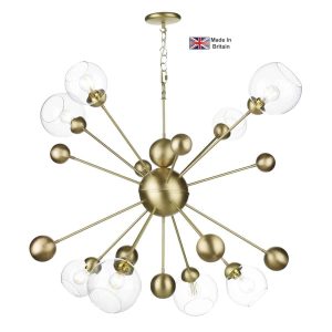 Cosmos large 8 light solid butter brass ceiling pendant with clear glass shades
