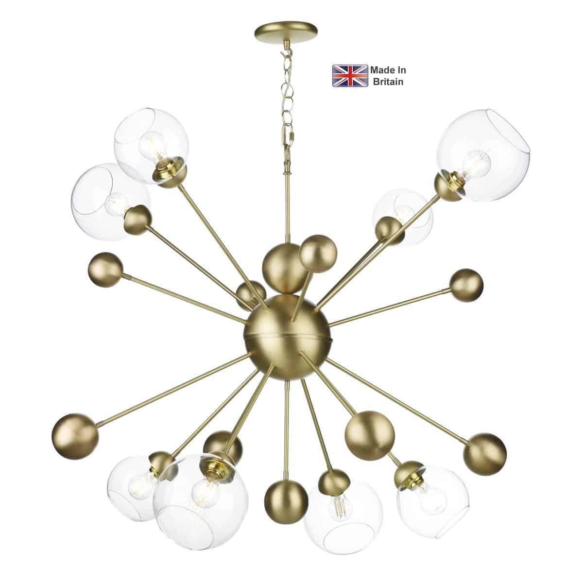 David Hunt Cosmos Large 8 Light Solid Butter Brass Pendant Clear Glass