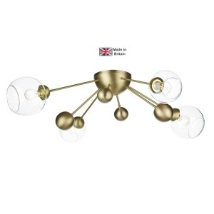osmos 4 lamp solid butter brass flush ceiling light with clear glass shades main image