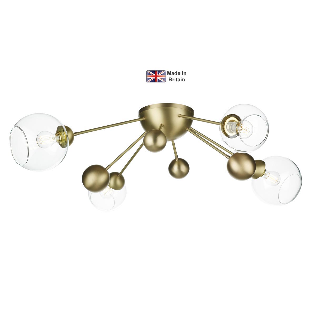 David Hunt Cosmos Solid Butter Brass Flush Ceiling 4 Light Clear Glass