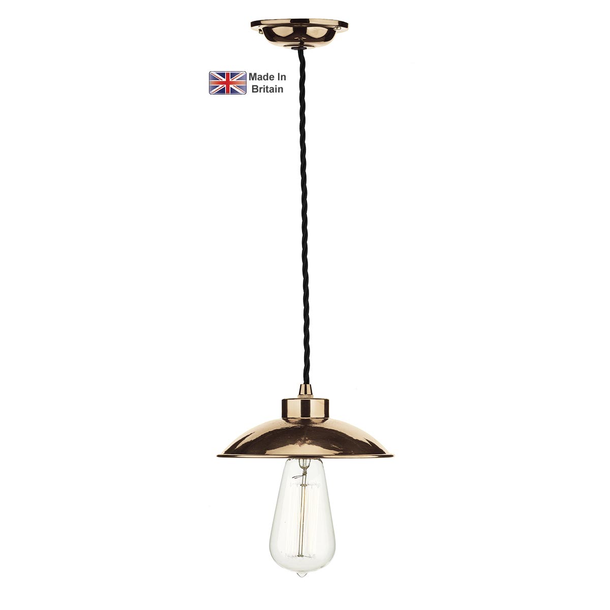 David Hunt Dallas Industrial Style 1 Light Ceiling Pendant Polished Copper