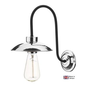 Dallas industrial style single wall light in matt black and polished chrome
