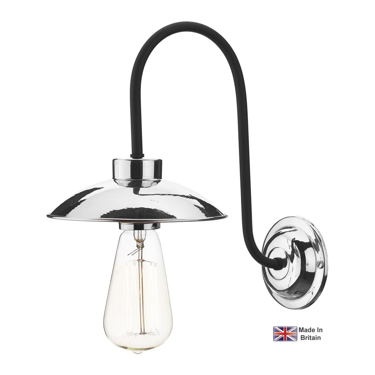 David Hunt Dallas Industrial Style Single Wall Light Matt Black & Chrome