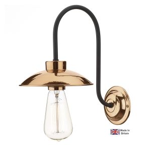 Dallas vintage style single wall light in matt black and polished copper