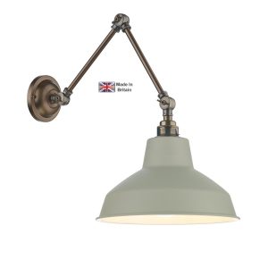 Dexter 1 light antique brass swing arm wall light with pebble grey shade