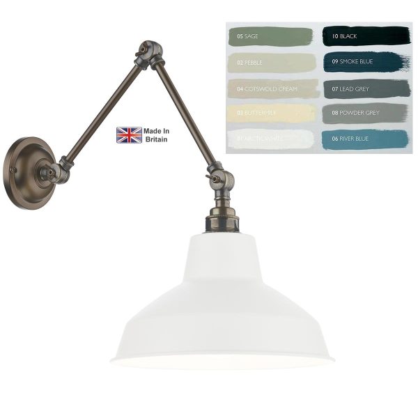 Dexter schoolhouse style 1 light swing arm wall light in bespoke finish