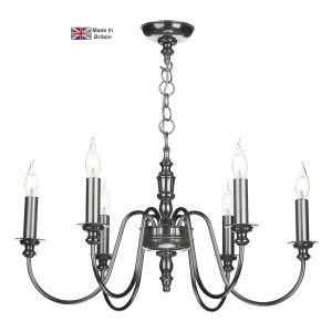Dickens handmade 6 light classic chandelier in polished pewter main image