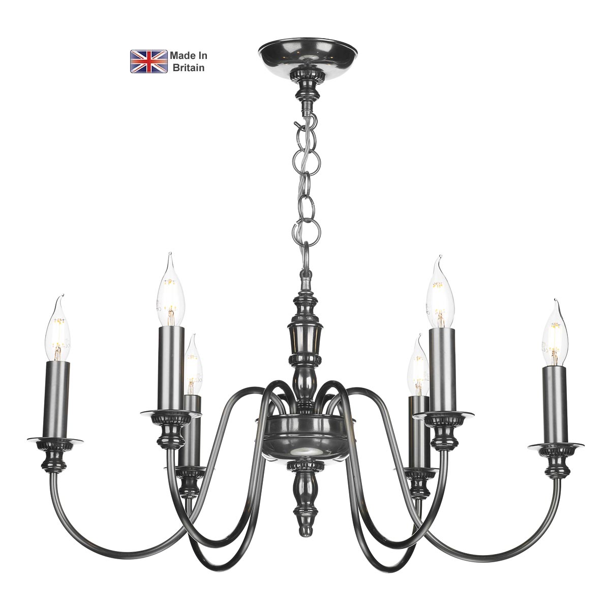 David Hunt Lighting Dickens Handmade 6 Light Classic Chandelier Pewter