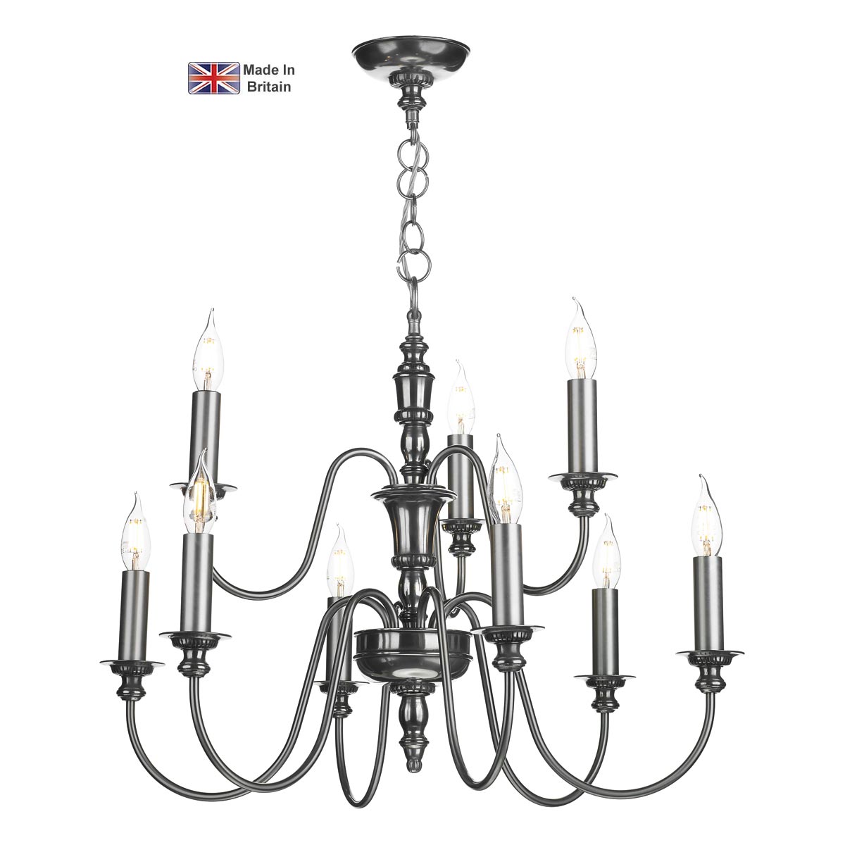 David Hunt Lighting Dickens Handmade 9 Light Classic Chandelier Pewter