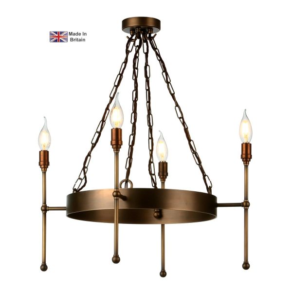 Durrell 4 light cartwheel chandelier in solid antique brass main image