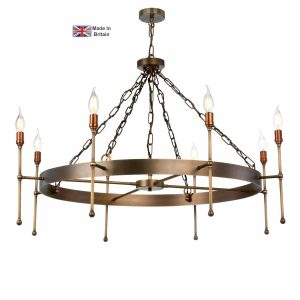 Durrell large 8 light cartwheel chandelier in solid antique brass main image