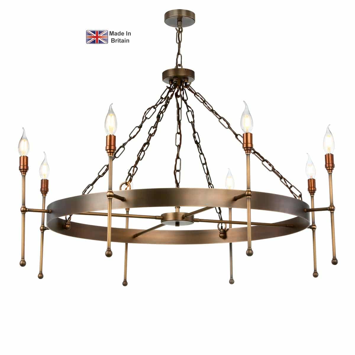 David Hunt Durrell Handmade 8 Light Cartwheel Chandelier Solid Brass