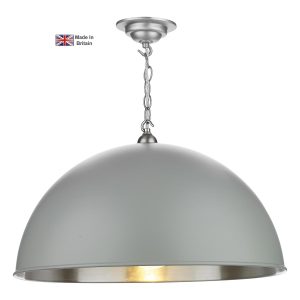 Ealing large powder grey 1 light ceiling pendant brushed chrome main image