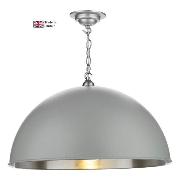 Ealing large powder grey 1 light ceiling pendant brushed chrome main image