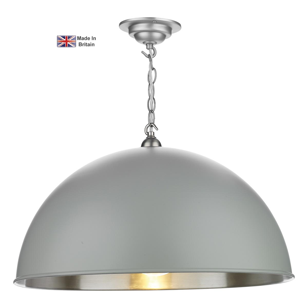 David Hunt Ealing Large Powder Grey 1 Light Pendant Brushed Chrome