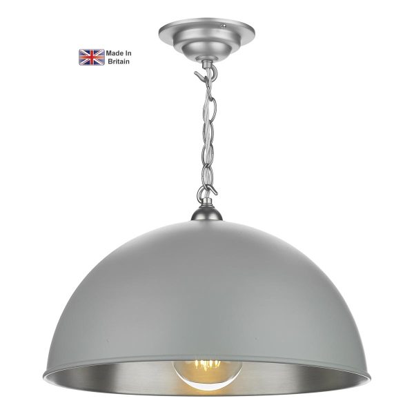 Ealing small powder grey 1 light ceiling pendant brushed chrome main image