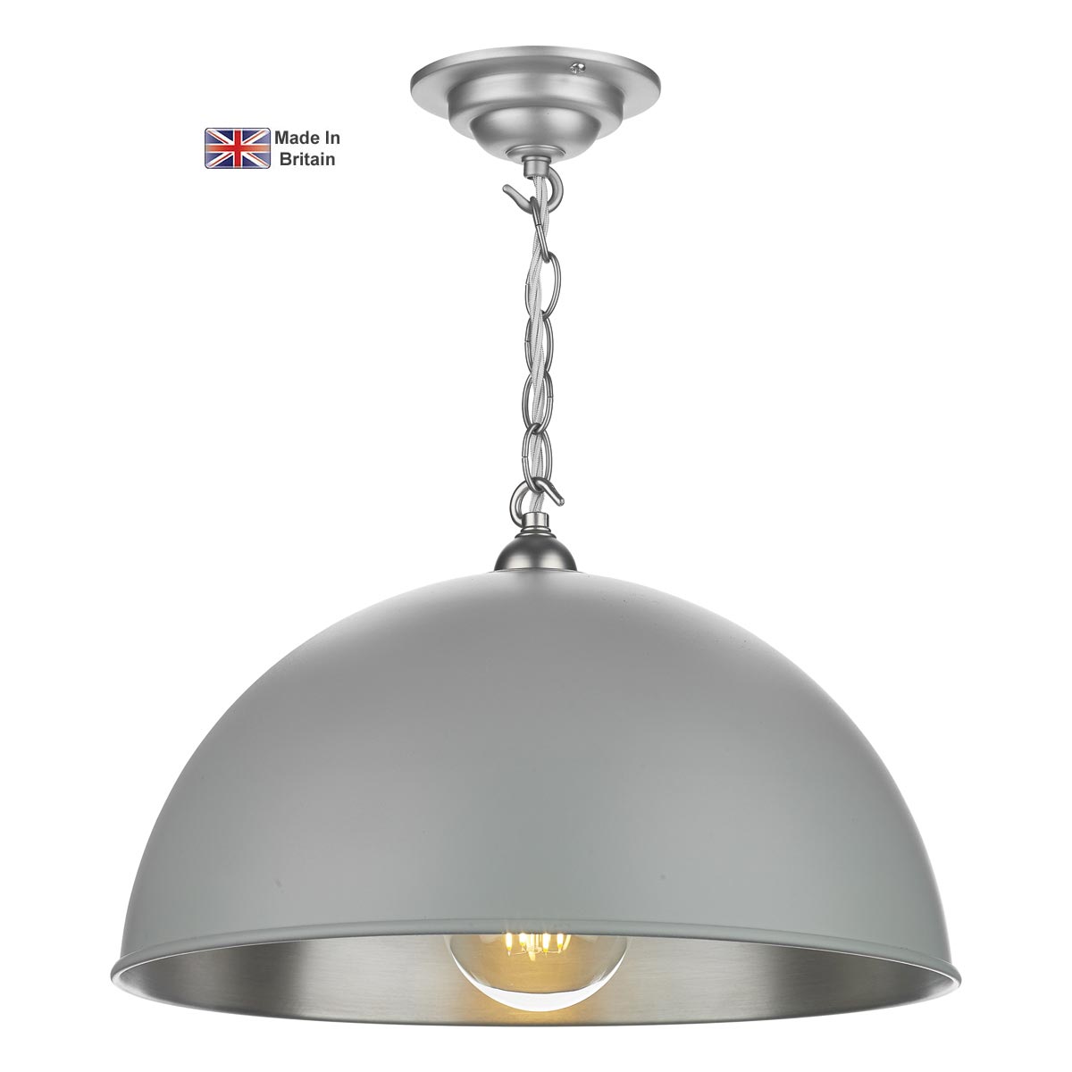 David Hunt Ealing Small Powder Grey 1 Light Pendant Brushed Chrome